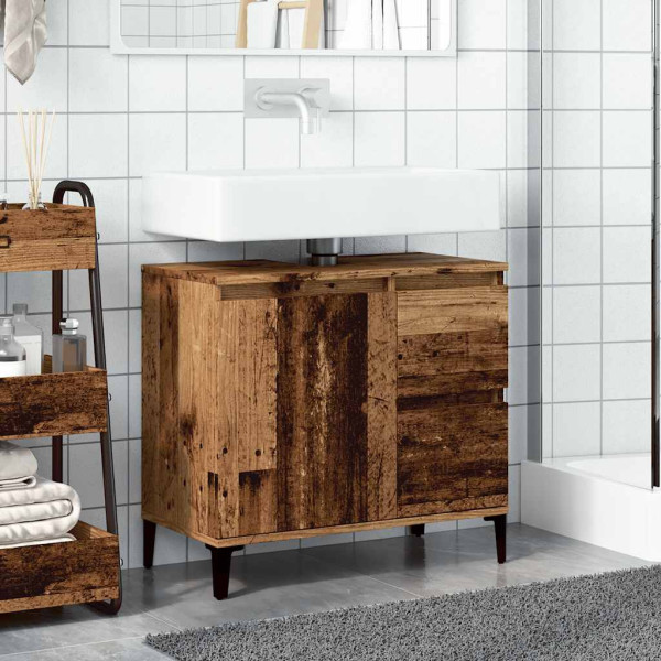 Armario de lavabo baño madera ingeniería envejecida 65x33x60 cm M 3