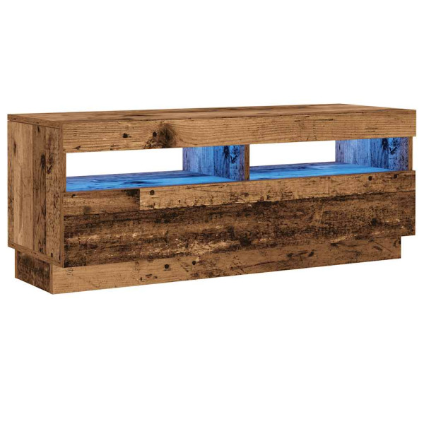 Mueble TV luces LED madera ingeniería envejecida 100x35x40 cm M 3