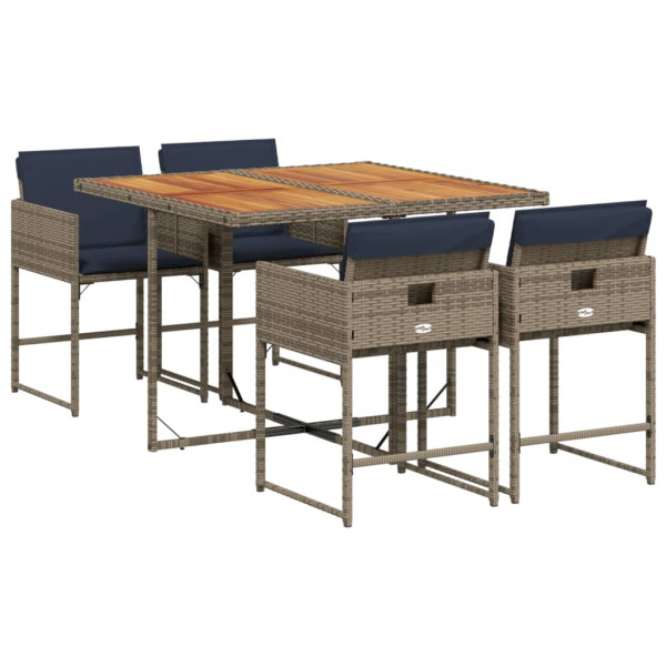 Set comedor de jardín 5 piezas con cojines ratán sintético gris M 2