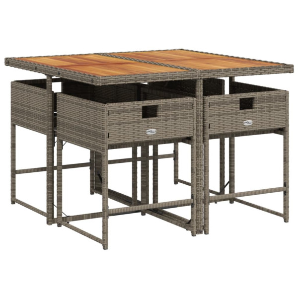 Set comedor de jardín 5 piezas con cojines ratán sintético gris M 5