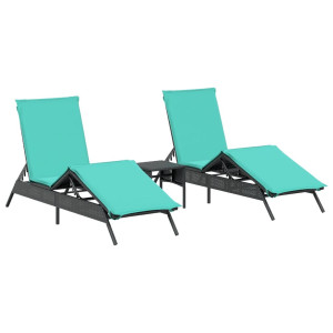Espreguiçadeiras com mesa 2 pcs vime PE preto H