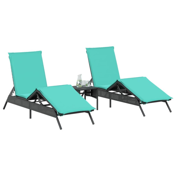 Espreguiçadeiras com mesa 2 pcs vime PE preto M 3