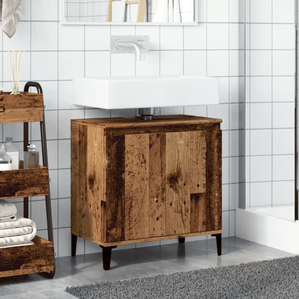 Mueble de lavabo madera de ingeniería envejecida 58x33x60 cm M 3