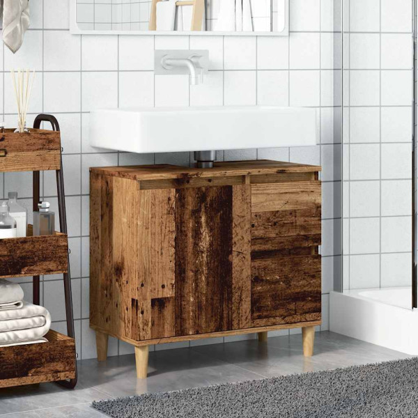 Armario de lavabo baño madera ingeniería envejecida 65x33x60 cm M 3