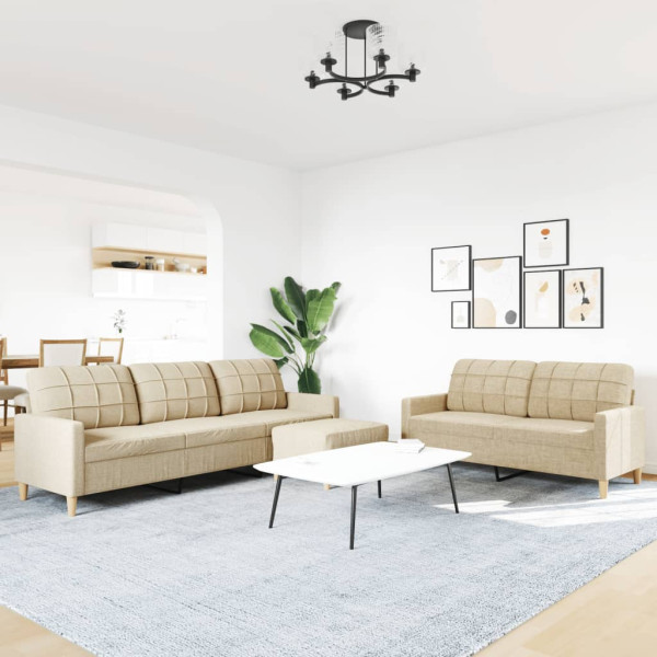 3 pcs conjunto de sofás com apoio de pés tecido cor creme M 3