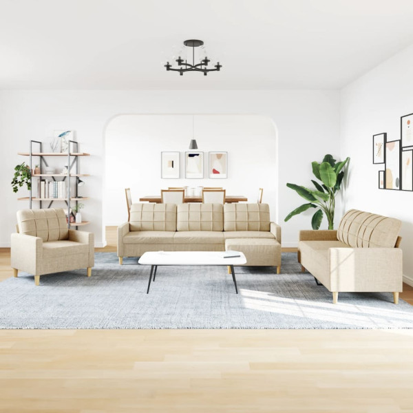 Juego de sofás con reposapiés 4 piezas tela crema M 3