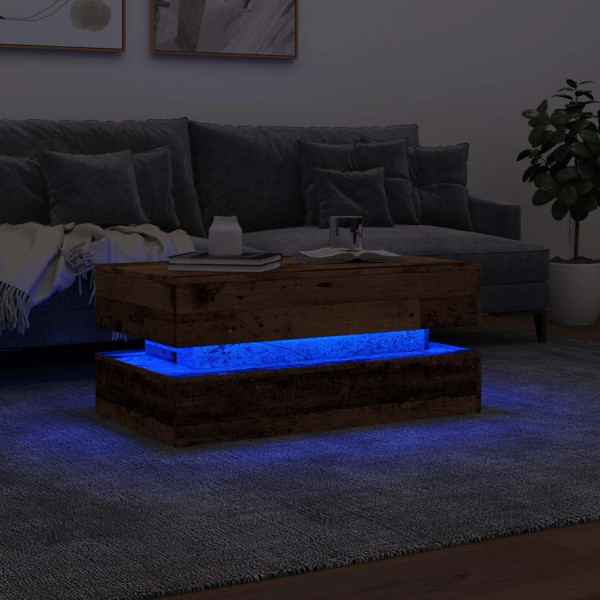 Mesa de centro com luzes LED 90x50x40 cm madeira velha M 5