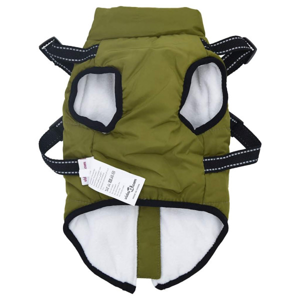 Abrigo perro con arnés impermeable reflectante L verde militar M 5