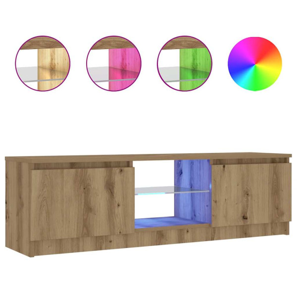 Mueble de TV luces LED madera roble artisan 120x30x36 cm M 2