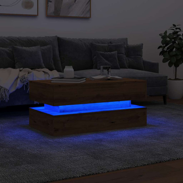Mesa de centro con luces LED roble artisian 90x50x40 cm M 5