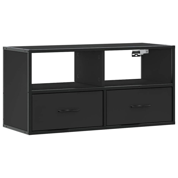 Mueble de TV metal y madera de ingeniería negro 80x31x39.5 cm M 2