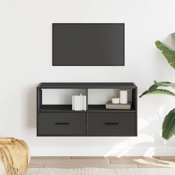 Mueble de TV metal y madera de ingeniería negro 80x31x39.5 cm M 3