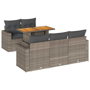 Set de muebles de jardín 6 pzas y cojines ratán sintético gris H