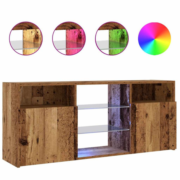 Mueble TV luces LED madera ingeniería envejecida 120x30x50 cm M 2