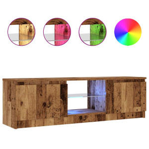 Mueble TV luces LED madera ingeniería envejecida 120x30x36 cm H