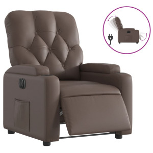 Sillón reclinable eléctrico de cuero sintético marrón H
