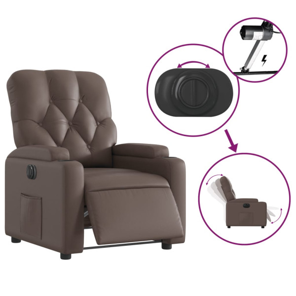 Sillón reclinable eléctrico de cuero sintético marrón M 5