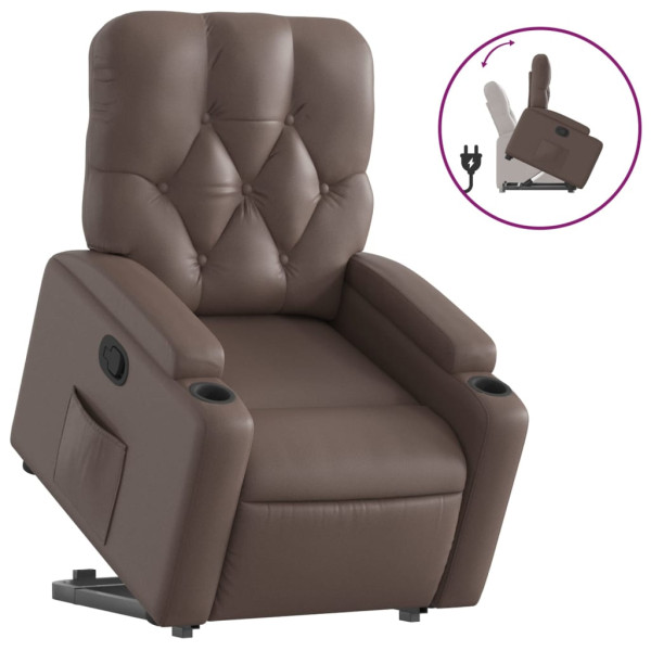 Sillón reclinable elevable cuero sintético marrón M 2