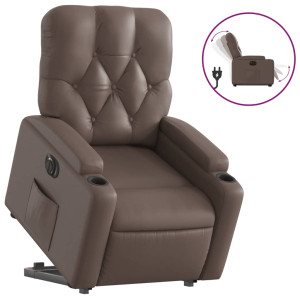 Sillón reclinable elevable eléctrico de cuero sintético marrón H