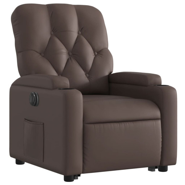 Sillón reclinable elevable eléctrico de cuero sintético marrón M 3