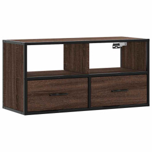 Mueble TV madera ingeniería y metal marrón roble 80x31x39.5 cm H