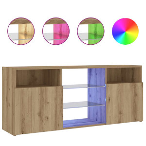Mueble TV luces LED madera ingeniería roble artisan 120x30x50cm H