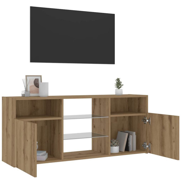 Mueble TV luces LED madera ingeniería roble artisan 120x30x50cm M 4
