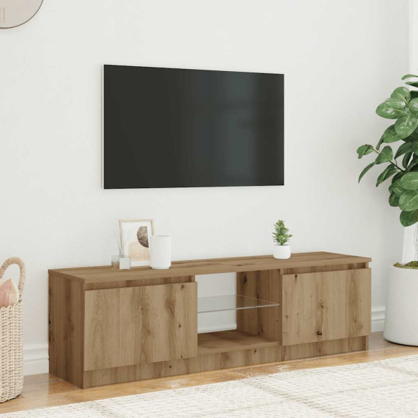 Mueble de TV luces LED madera roble artisan 140x40x35.5 cm M 3