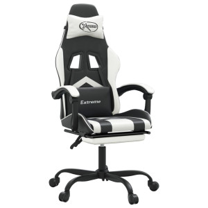 Silla gaming con reposapiés cuero sintético negro blanco H