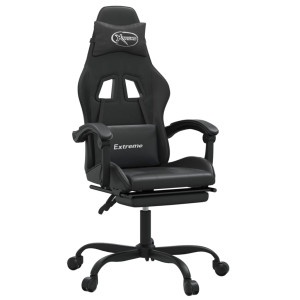 Silla gaming giratoria y reposapiés cuero sintético negro H