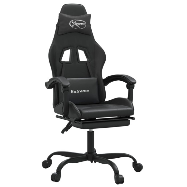 Silla gaming giratoria y reposapiés cuero sintético negro M 2