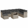 Set muebles jardín 9 pzas y cojines ratán sintético gris claro 2
