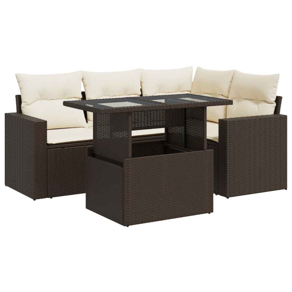 Set comedor de jardín 5 piezas y cojines ratán sintético marrón M 2