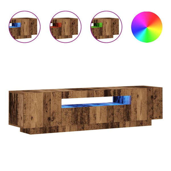 Mueble TV luces LED madera ingeniería envejecida 160x35x40 cm M 2