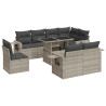 Set muebles jardín 9 pzas y cojines ratán sintético gris claro 2