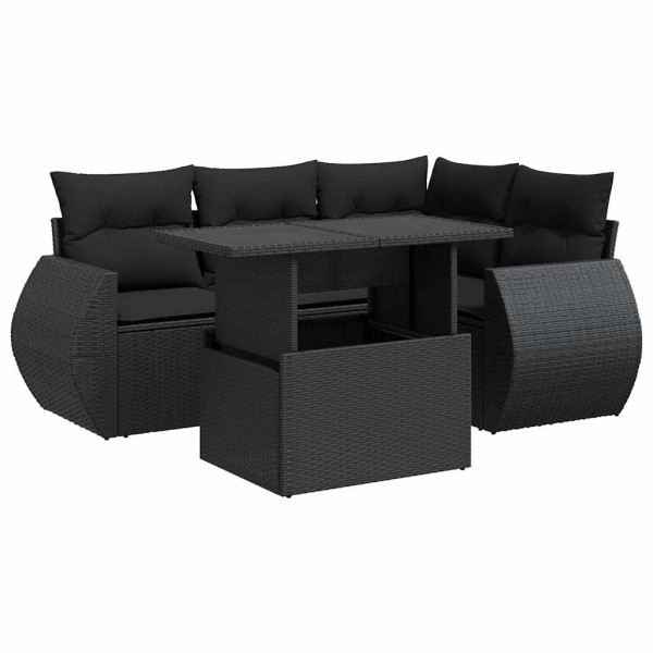 Set de muebles de jardín 5 pzas y cojines ratán sintético negro M 2
