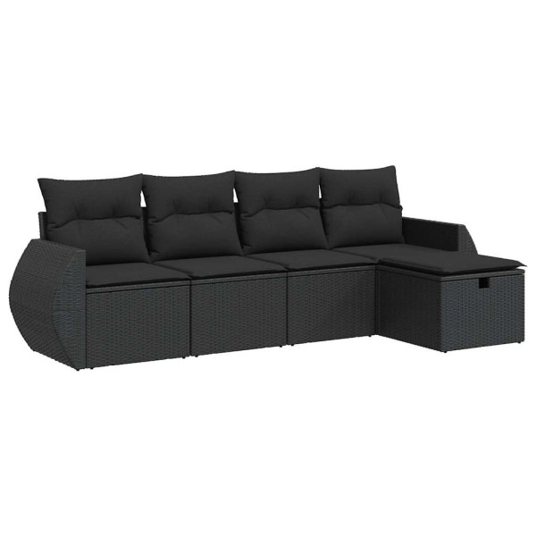 5 pcs conjunto sofás de jardim com almofadões vime PE preto M 2