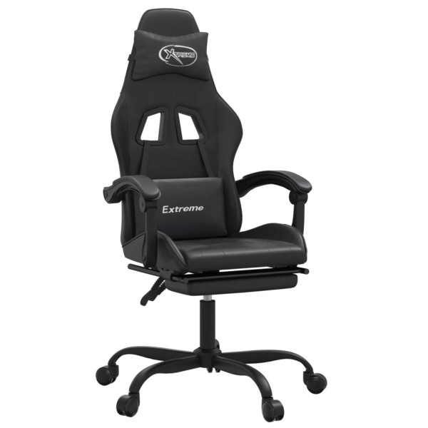 Silla gaming con reposapiés cuero sintético negro M 2