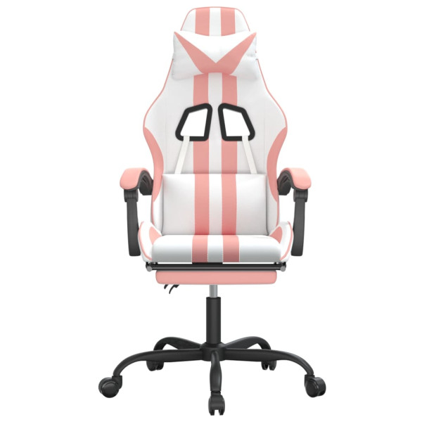 Silla gaming giratoria y reposapiés cuero sintético blanco rosa M 3