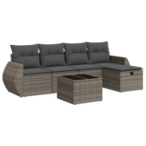 Set de muebles de jardín 6 pzas y cojines ratán sintético gris H