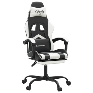 Silla gaming giratoria reposapiés cuero sintético negro blanco H