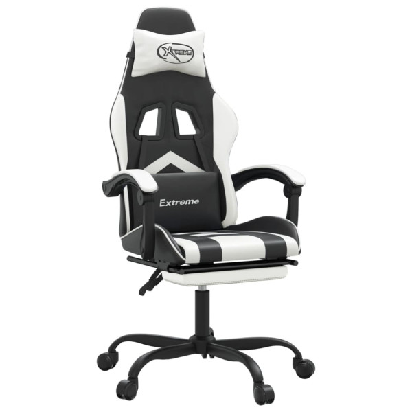 Silla gaming giratoria reposapiés cuero sintético negro blanco M 2