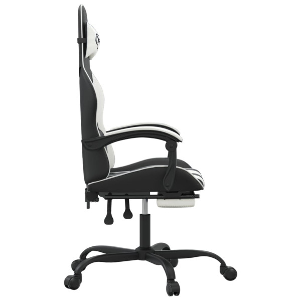 Silla gaming giratoria reposapiés cuero sintético negro blanco M 4