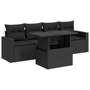 Set de muebles de jardín 5 pzas y cojines ratán sintético negro H