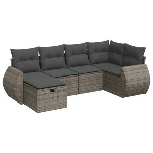 Set de muebles de jardín 6 pzas y cojines ratán sintético gris H