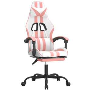 Silla gaming con reposapiés cuero sintético blanco y rosa H