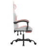 Silla gaming con reposapiés cuero sintético blanco y rosa 4