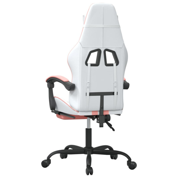 Silla gaming con reposapiés cuero sintético blanco y rosa M 5