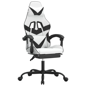 Silla gaming con reposapiés cuero sintético blanco negro H