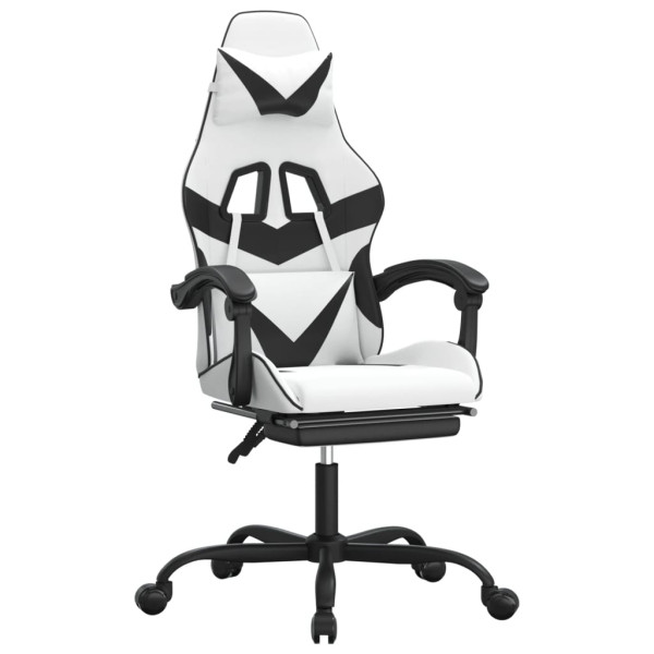 Silla gaming con reposapiés cuero sintético blanco negro M 2